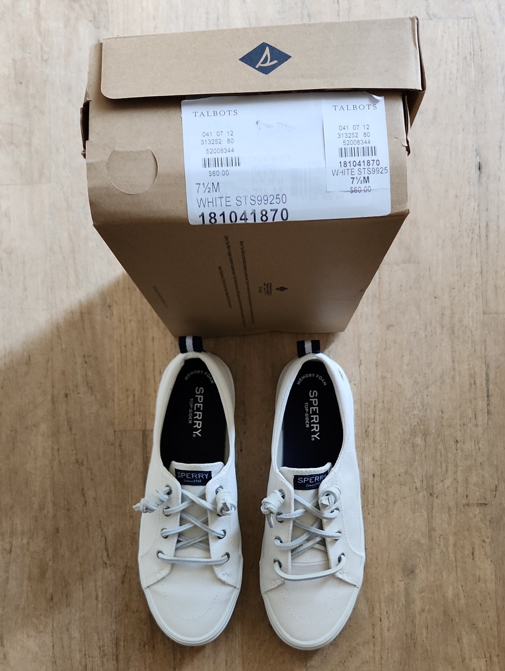 Sperry Womens White Canvas Lace-Up Sneakers Size 7.5